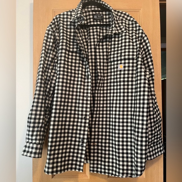 Carhartt Men's Loose Fit Plaid Flannel Shirt Black/White Size: XL - Picture 2 of 9